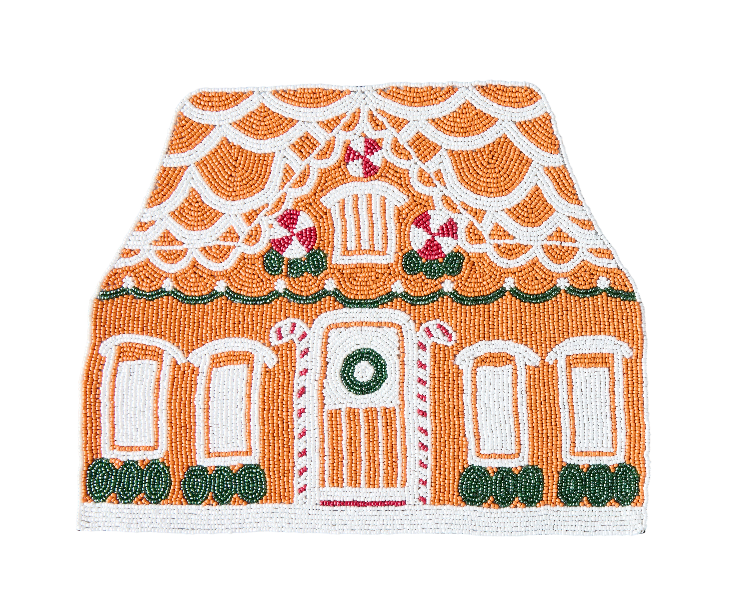 Handicraft Gingerbread House Beaded Placemat, Christmas decoration gift for her – Christmas Handmade Beaded Placemats for Dining