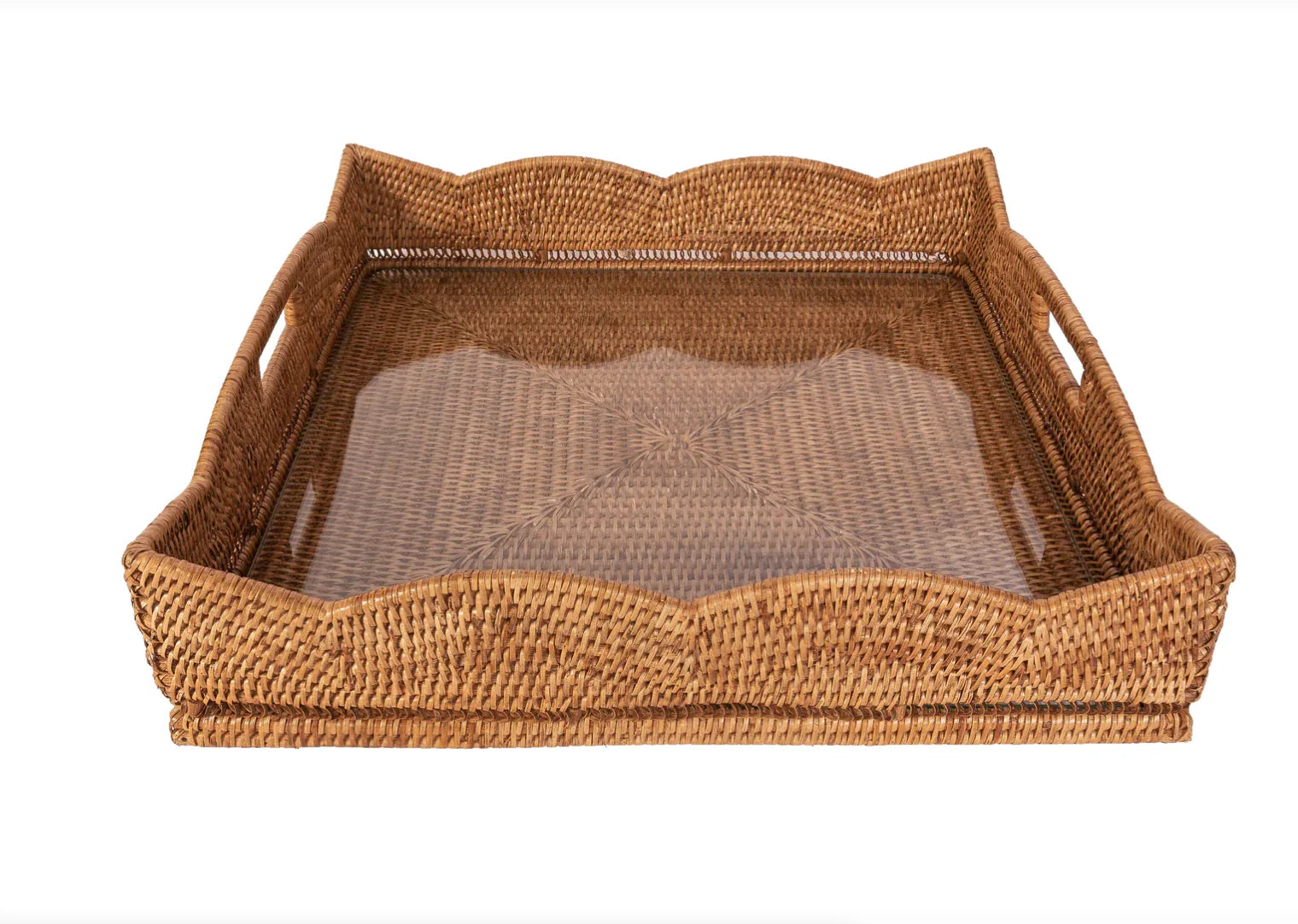 Scallop Square Tray With Glass Insert