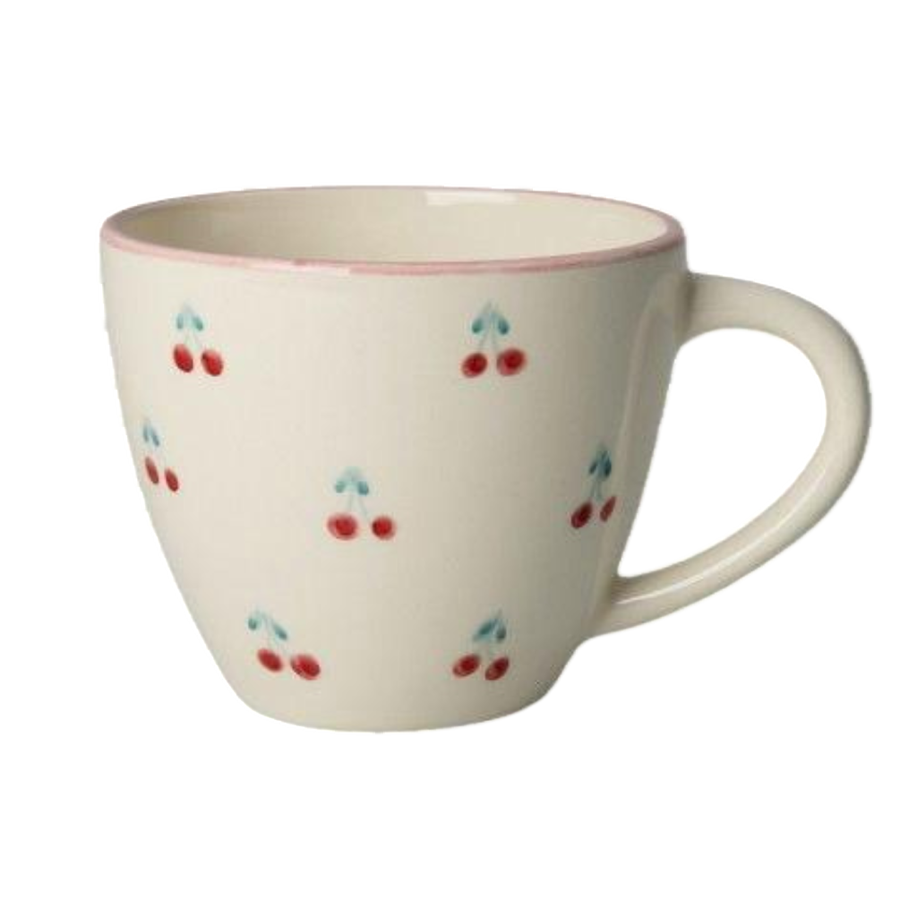 Ceramic Jumbo Cup with Hand-painted Cherries - 14.2 oz