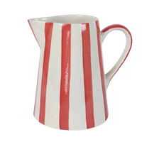 Handpainted Stoneware Stripe Pitcher - Red