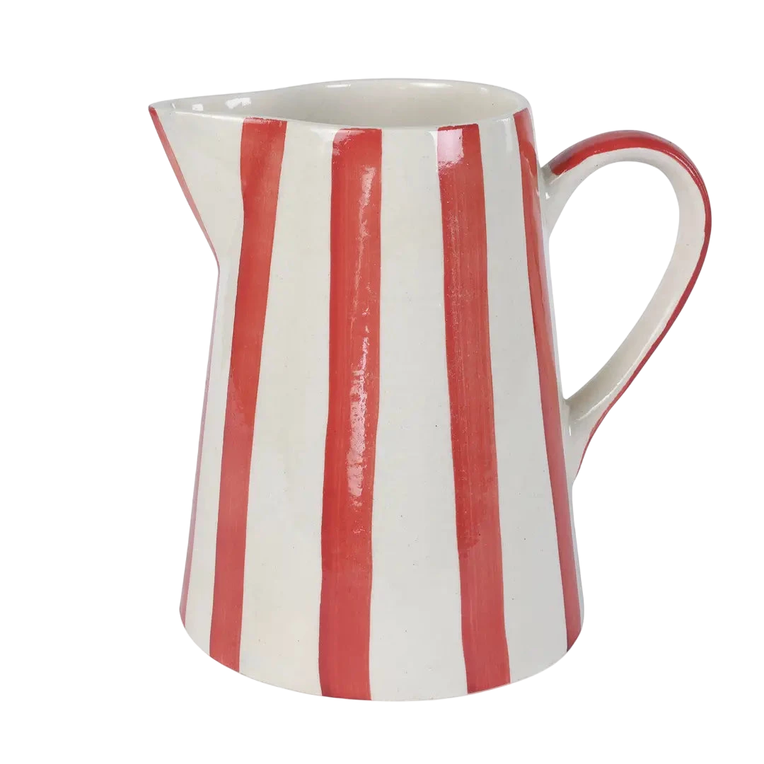 Handpainted Stoneware Stripe Pitcher - Red