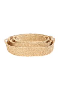 Set of 3 Nesting Braided Raffia Trays