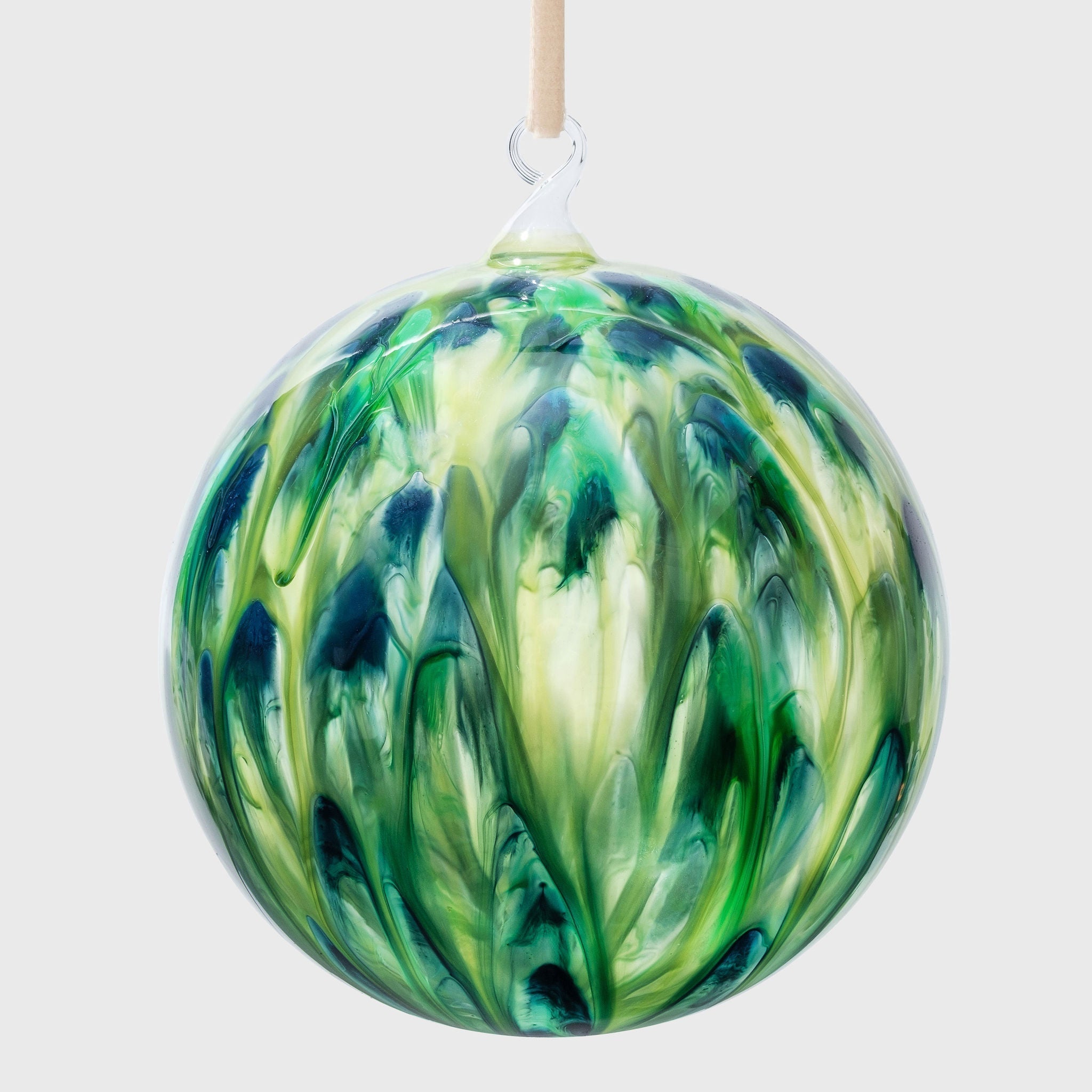 Feather Paint Large Glass Balls - Green (Set of 2)