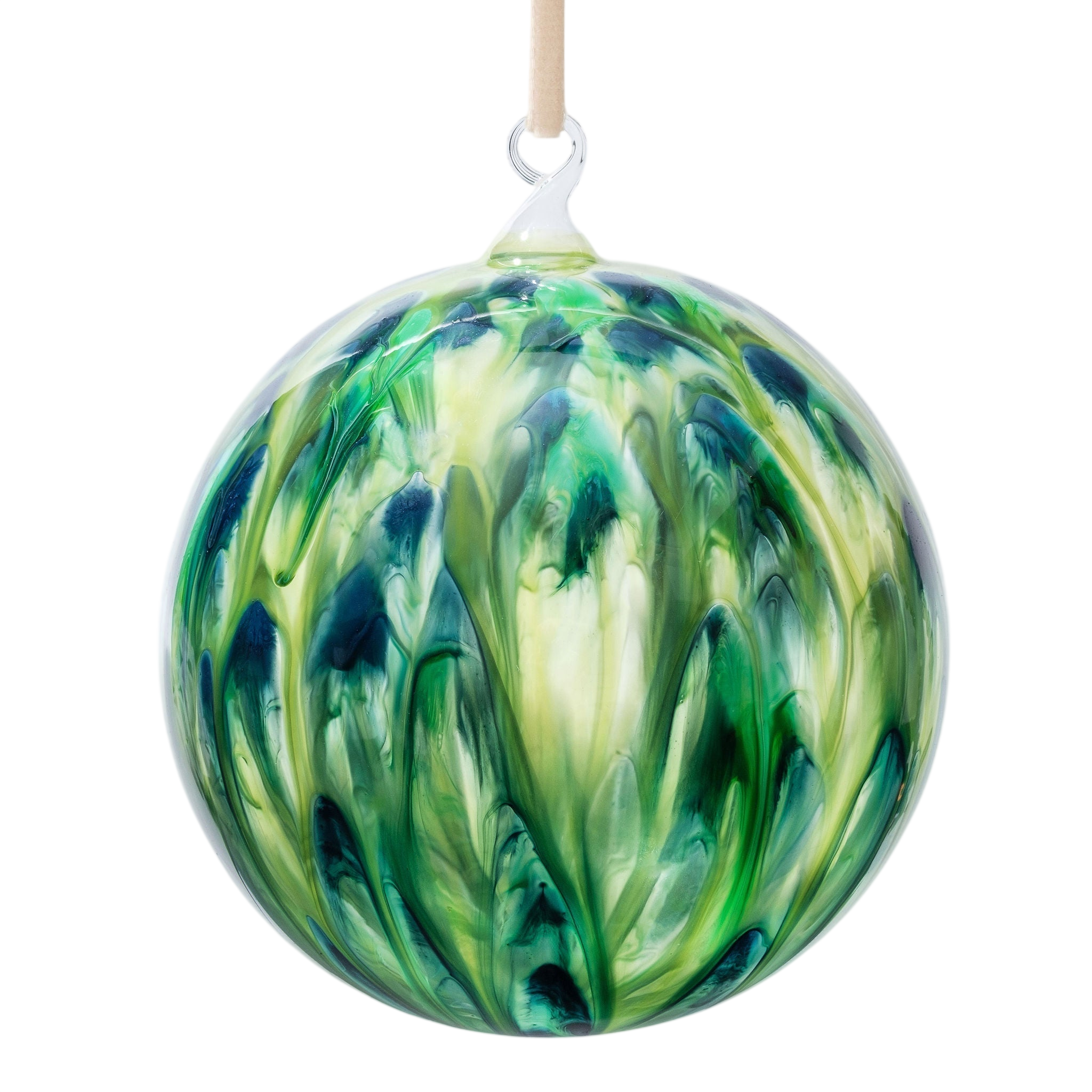 Feather Paint Large Glass Balls - Green (Set of 2)