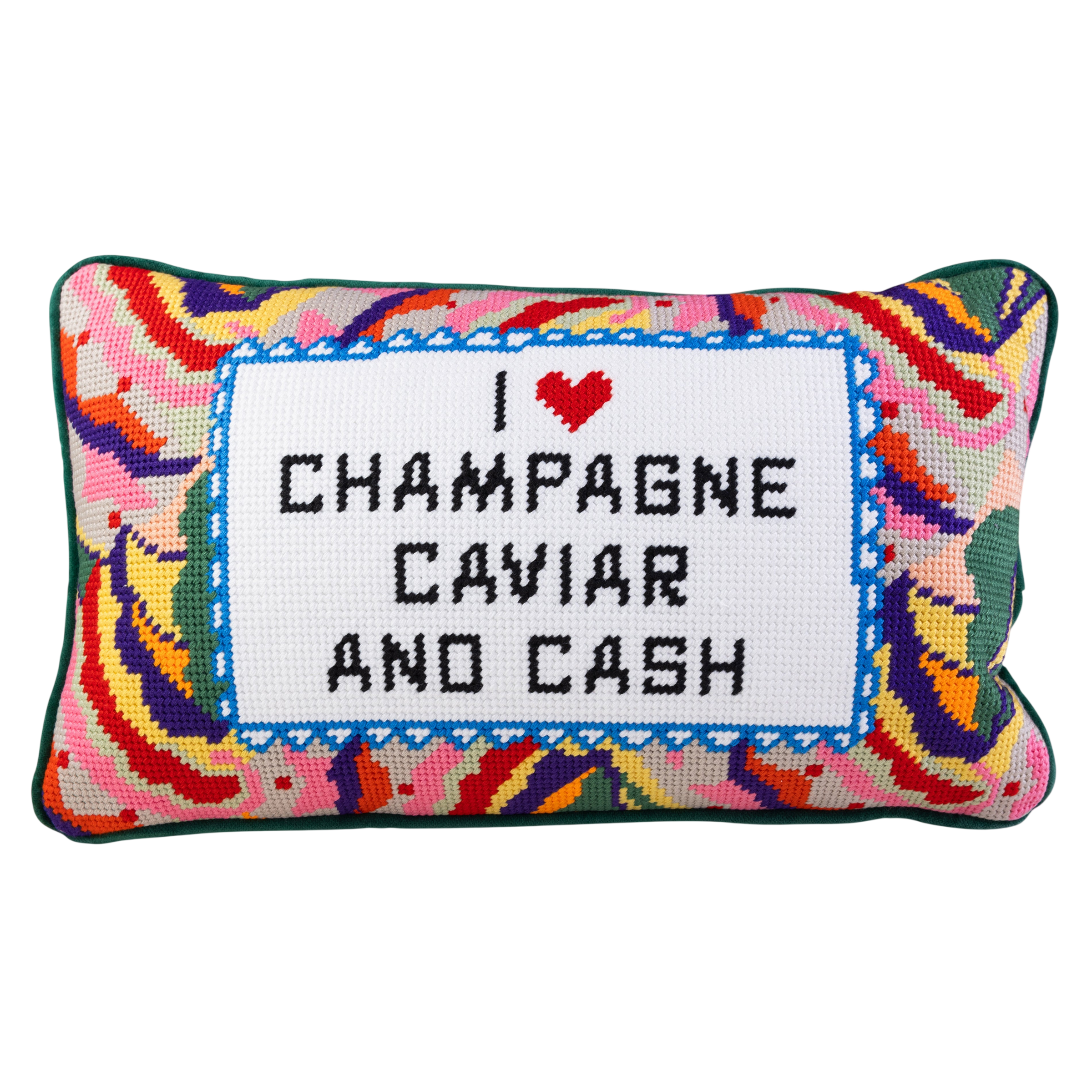 Caviar and Cash Needlepoint Pillow