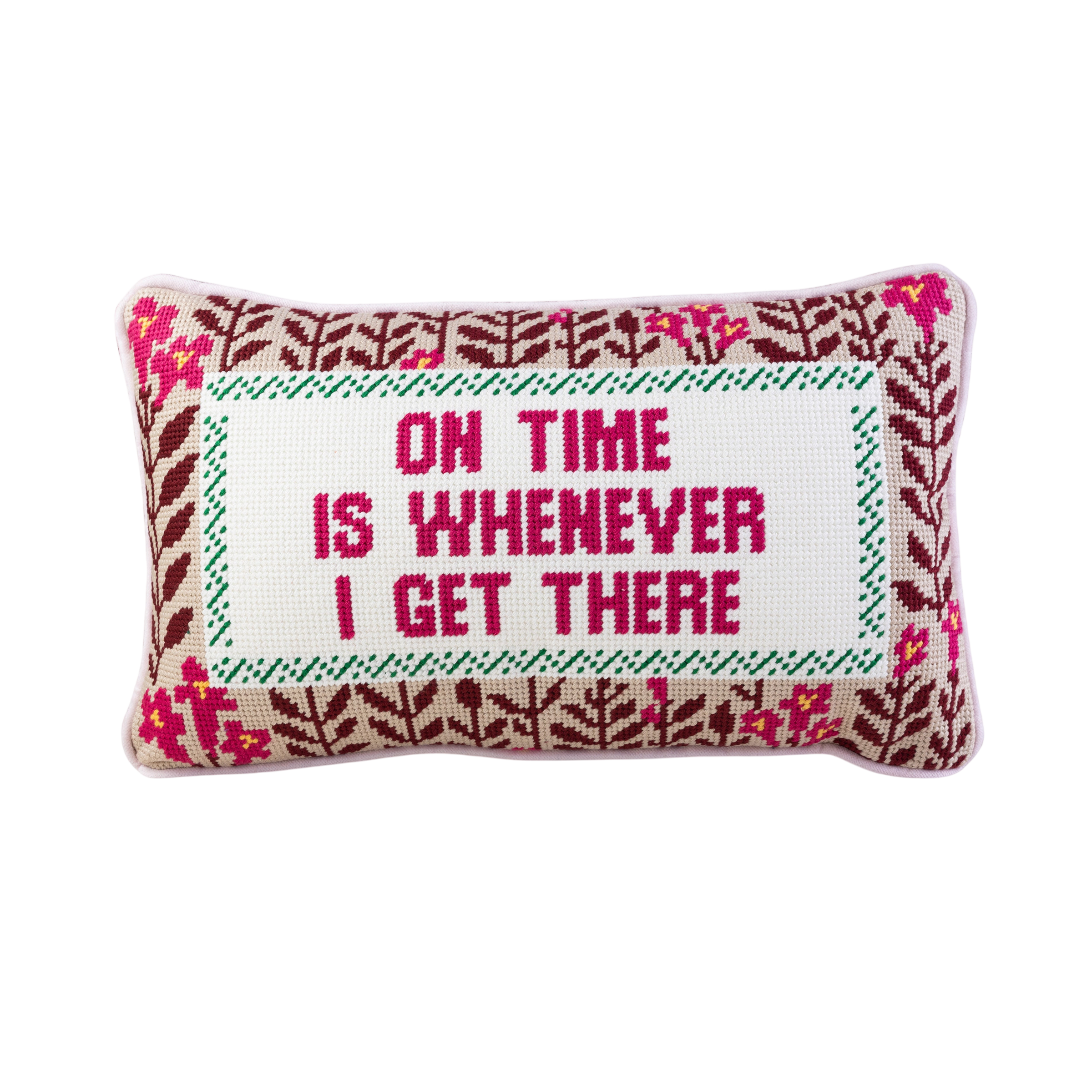 On Time Needlepoint Pillow