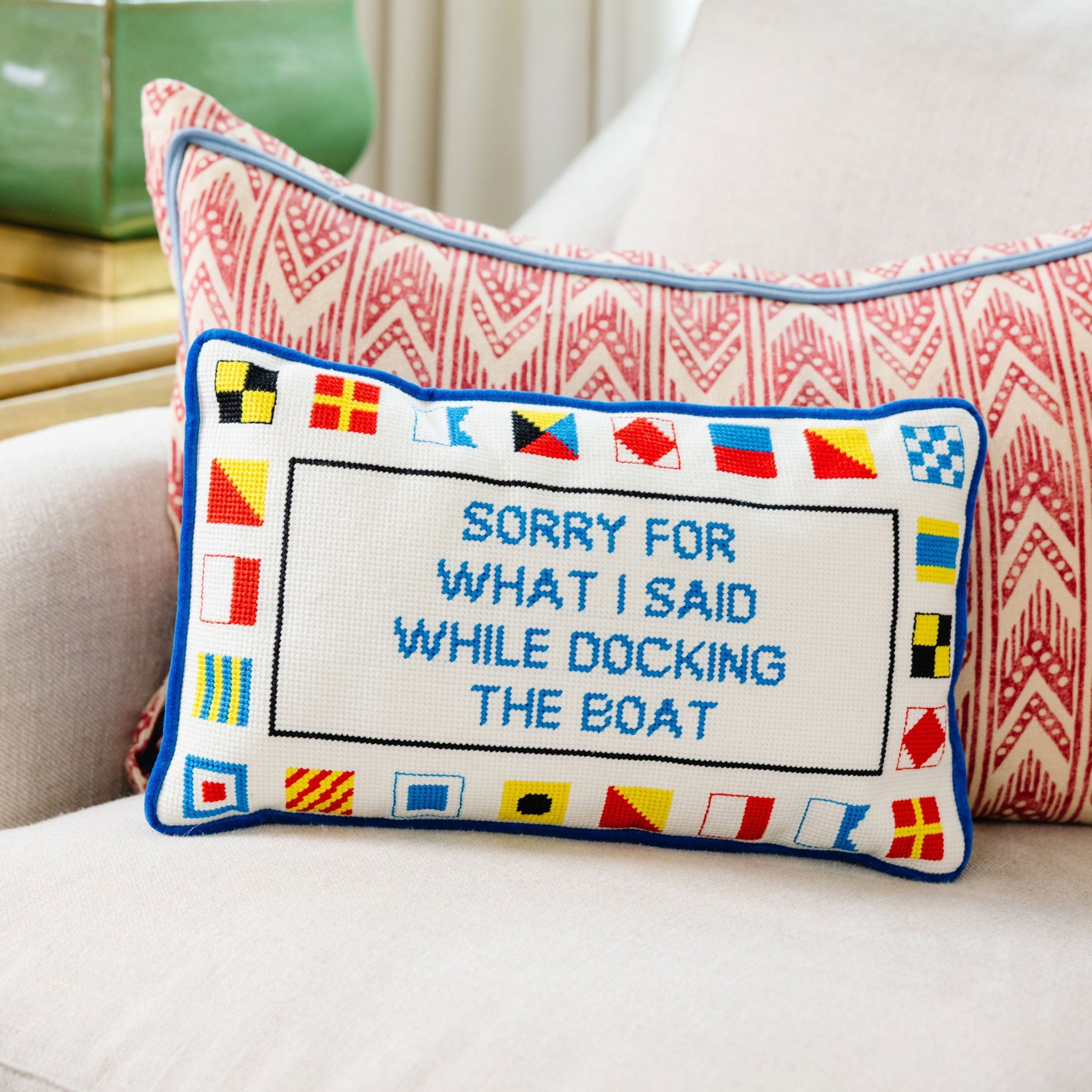 Docking The Boat Needlepoint Pillow