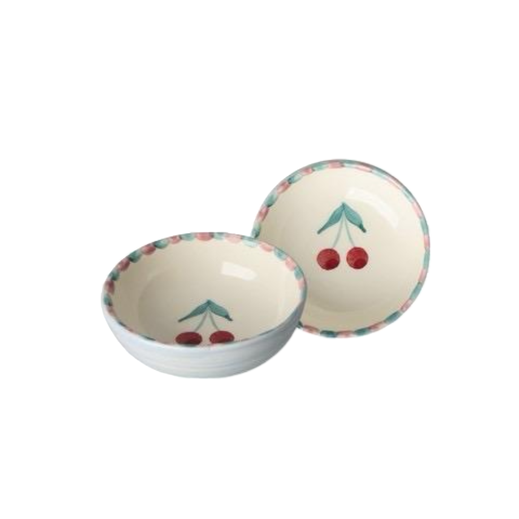 Ceramic Dipping Bowl with Hand-painted Cherries - Small - 3.38 oz