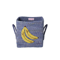 Small Square Raffia Basket - Blue - Banana