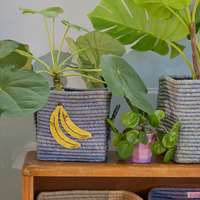 Small Square Raffia Basket - Blue - Banana