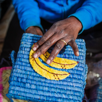 Small Square Raffia Basket - Blue - Banana