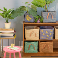 Square Raffia Basket - Blue - Banana
