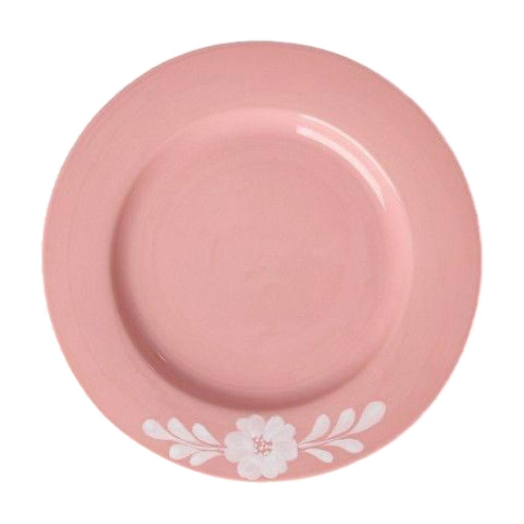 Ceramic Dinner Plate with Hand-painted White Flower Vine