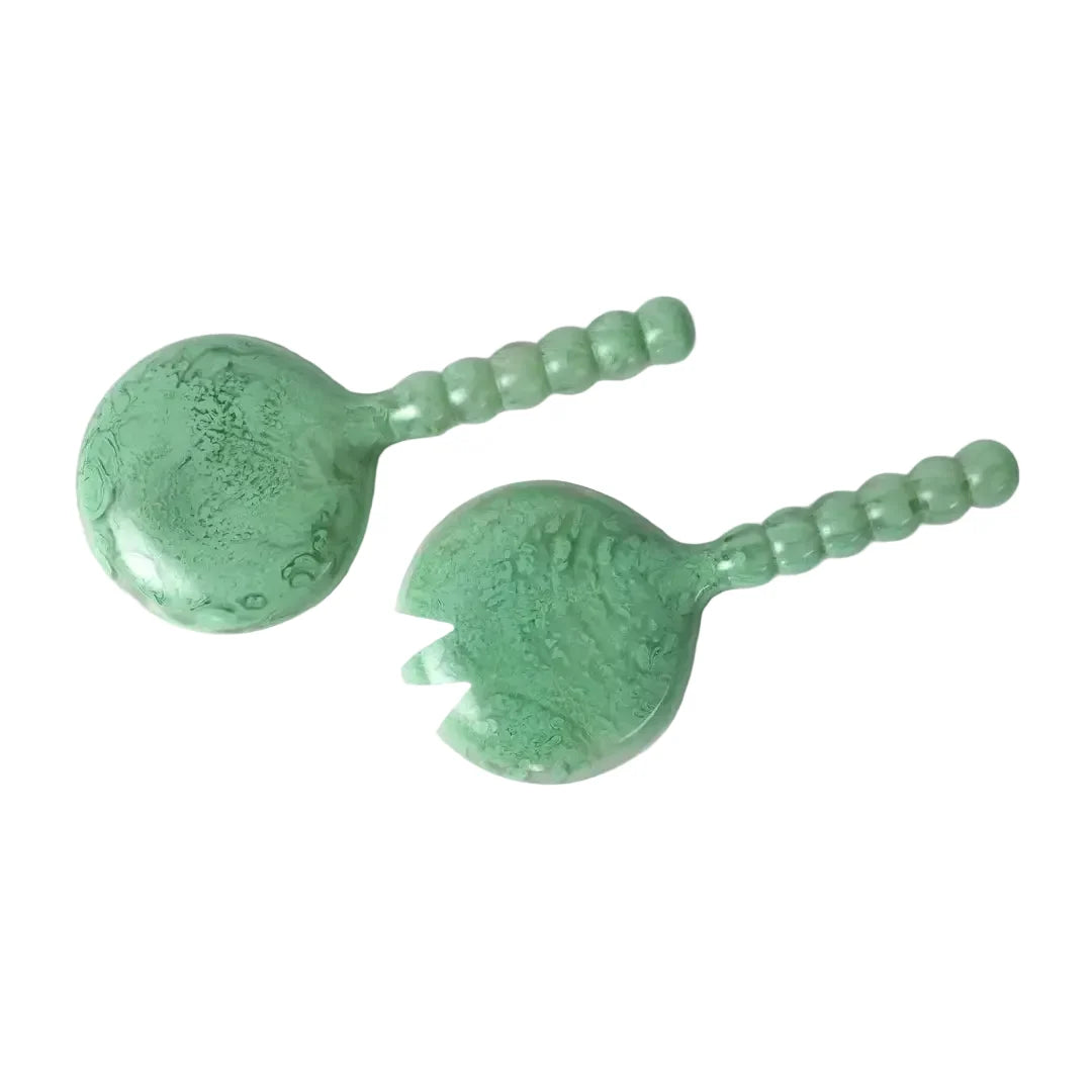 Hand-Poured Resin Salad Server Set - Green