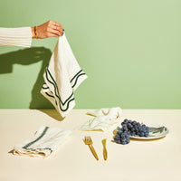 Colorblock Embroidered Linen Napkins in Dark Green (Set of 4)