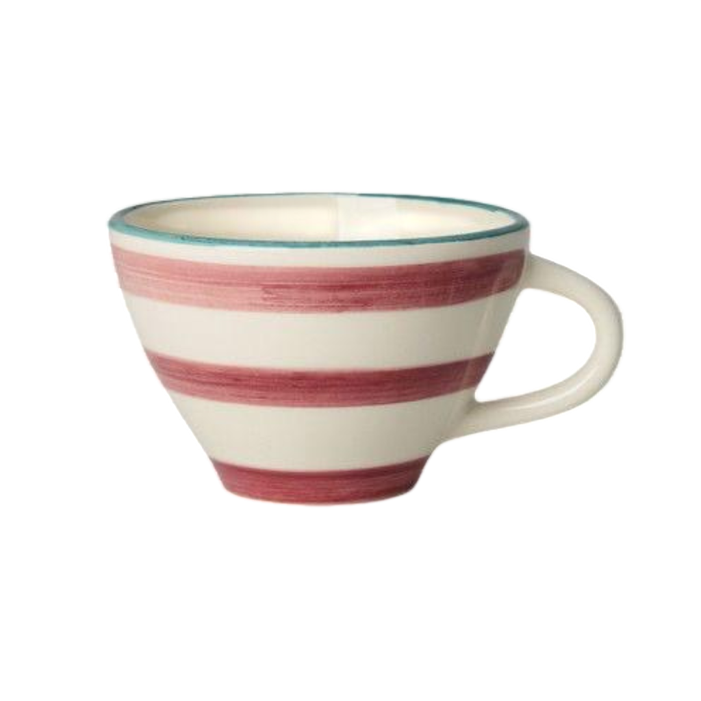 Ceramic Tea Cup with Hand-painted Pink Horizontal Stripes - 5.07 oz