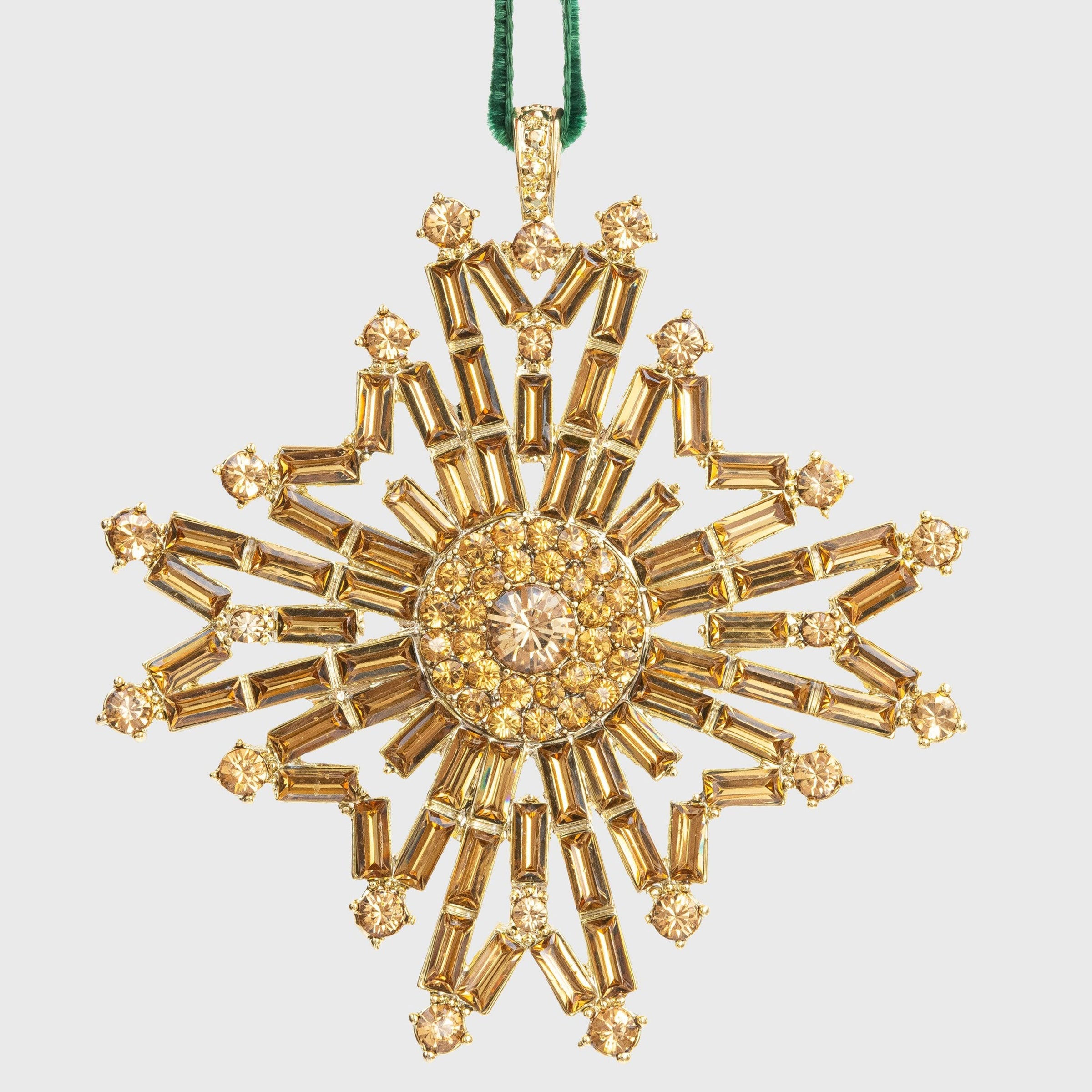 Baguette Snowflake Hanging Ornament - Gold