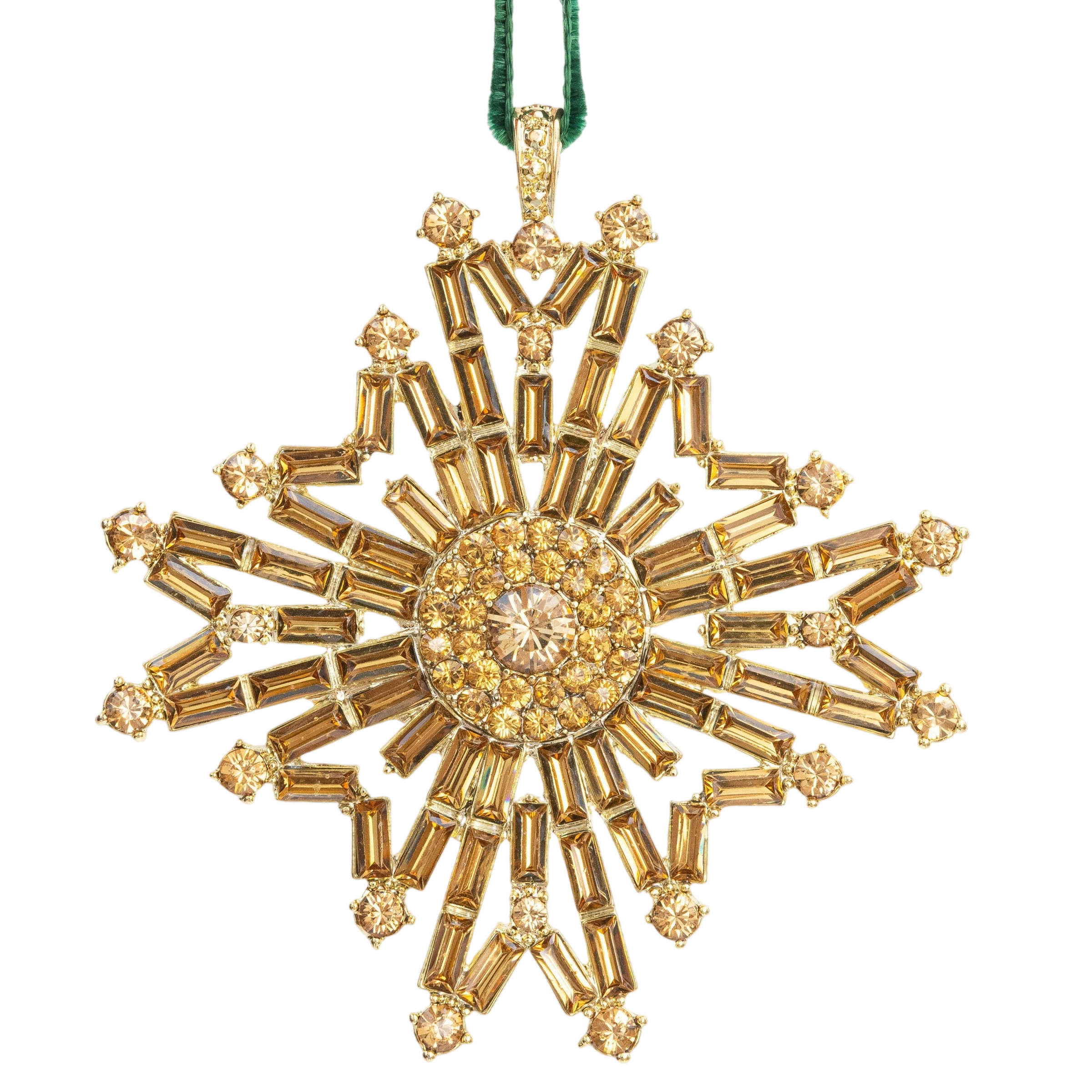Baguette Snowflake Hanging Ornament - Gold
