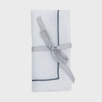 Gunmetal Trim Linen Dinner Napkins - White (Set of 2)