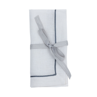 Gunmetal Trim Linen Dinner Napkins - White (Set of 2)