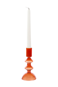Retro Glass Candle Stick Holder | Lacquered Metal | 2.5 in (Set of 2)