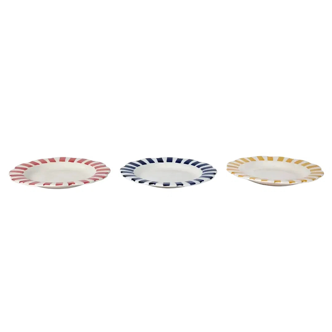 Handpainted Stripe Ceramic Dinner Plate - Blue (Set of 2)