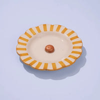 Handpainted Stripe Ceramic Salad Plate - Yellow (Set of 2)