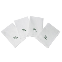 Embroidered Italian Words Hemstitch Napkins Green- Set of 4 