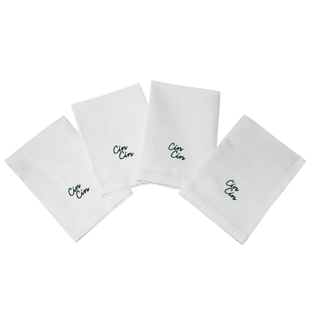Embroidered Italian Words Hemstitch Napkins Green- Set of 4 