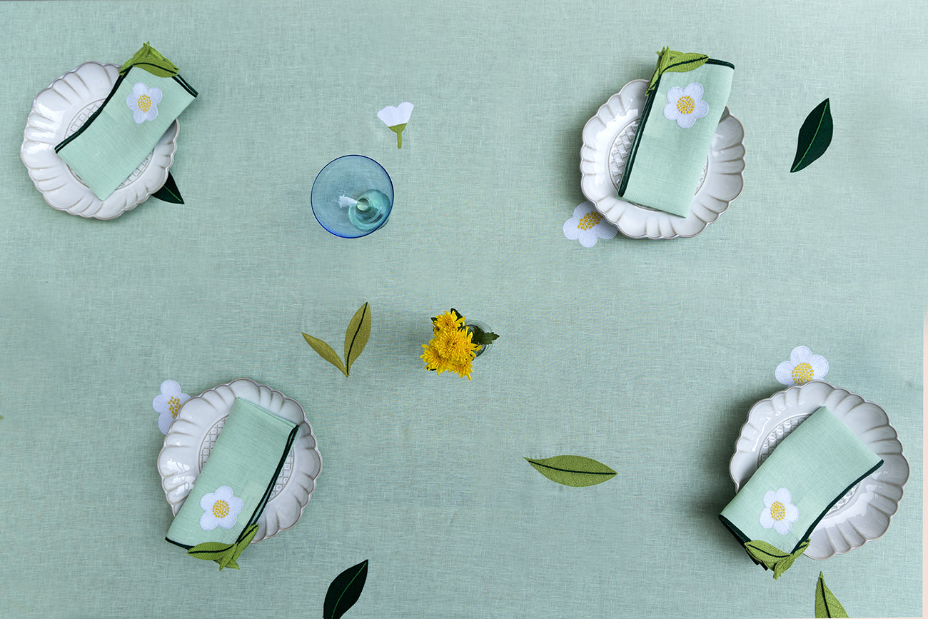 Hand Embroidered Spring Bloom Tablecloth 120" x 80"