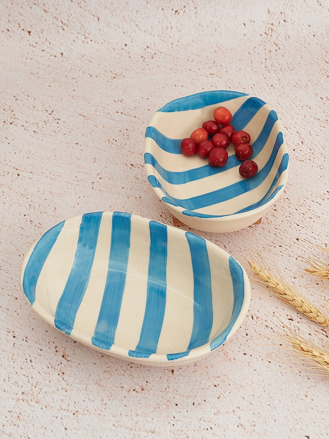 Ceramic Stripe Bowl - Aqua (Set of 2)
