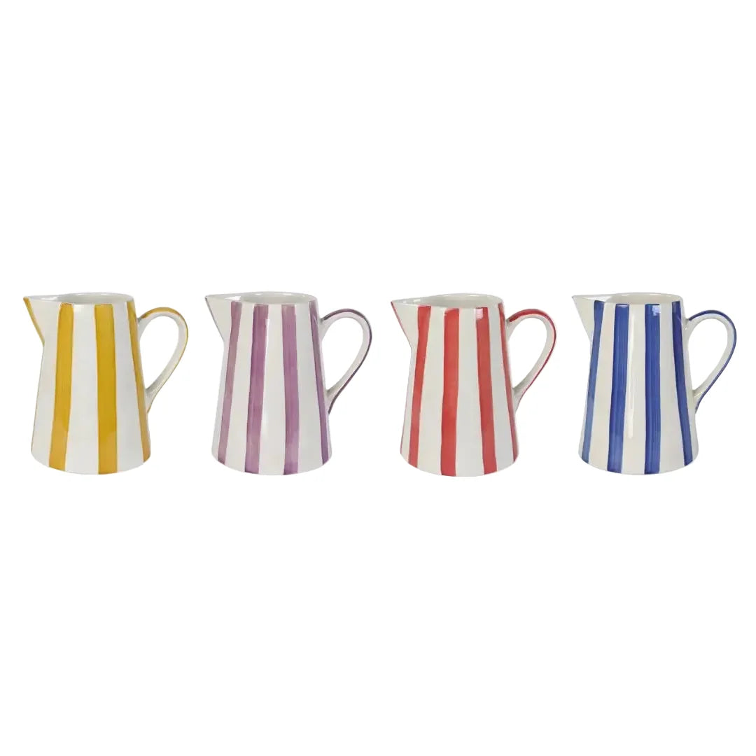 Handpainted Stoneware Stripe Pitcher - Yellow