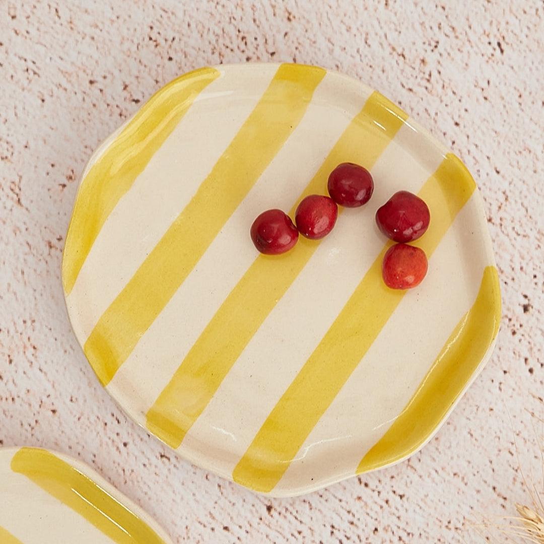 Ceramic Stripe Appetizer Plate - Yellow (Set of 2)