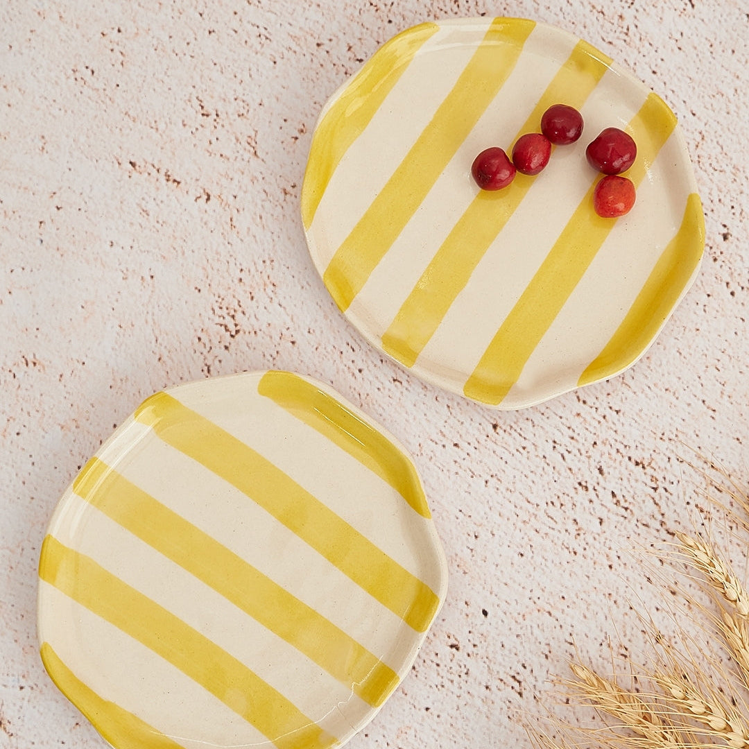 Ceramic Stripe Appetizer Plate - Yellow (Set of 2)