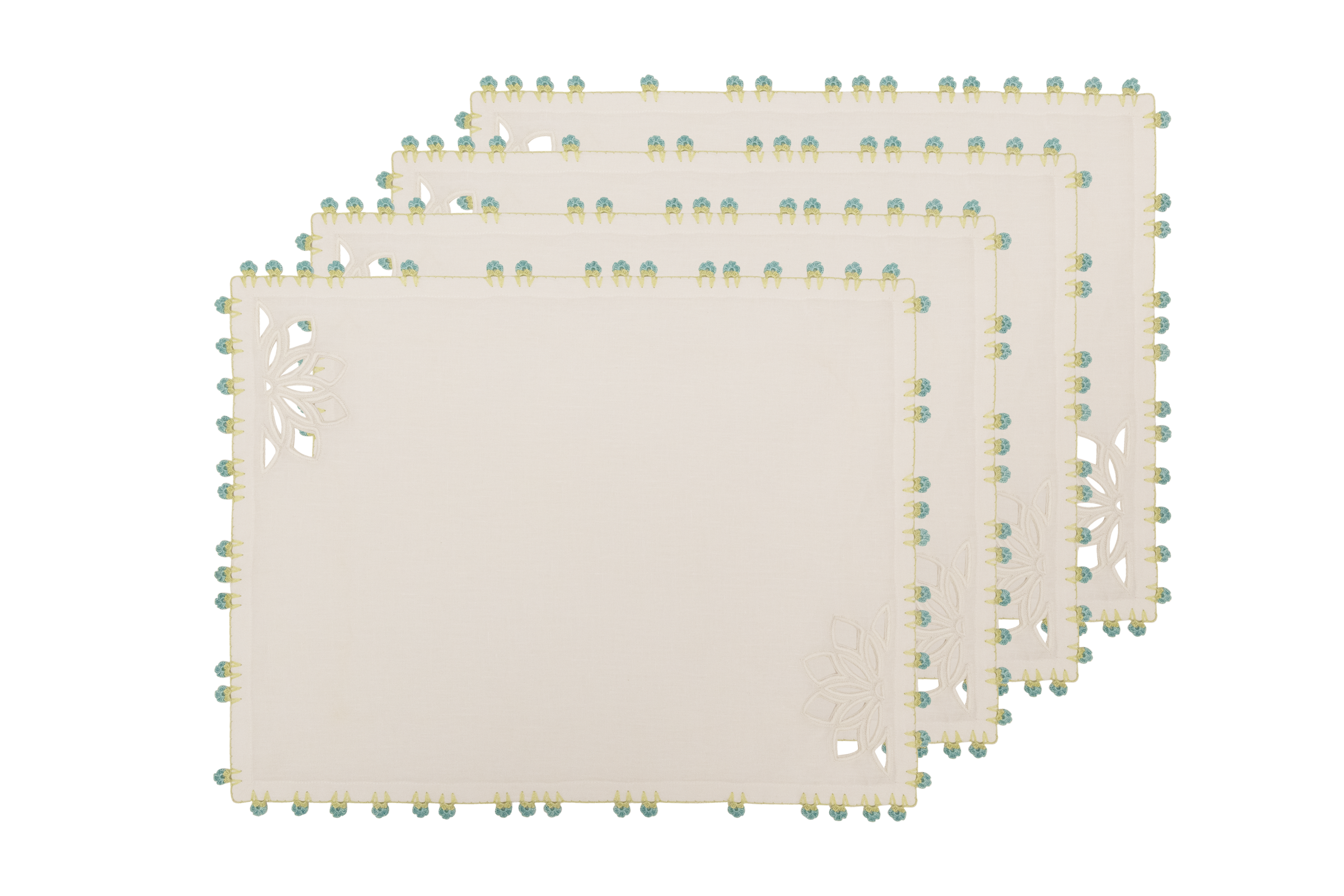 Hand Embroidered & Crochet Placemats 14" × 18" (Set of 4)