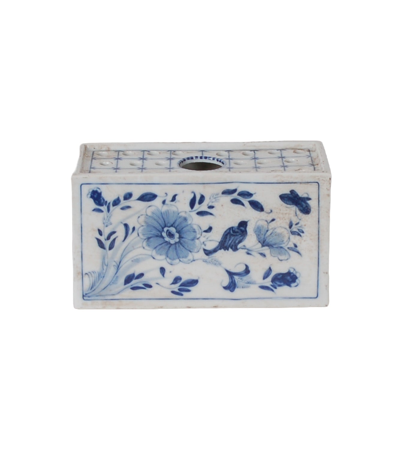 4″ Blue and White Flower Brick Planter