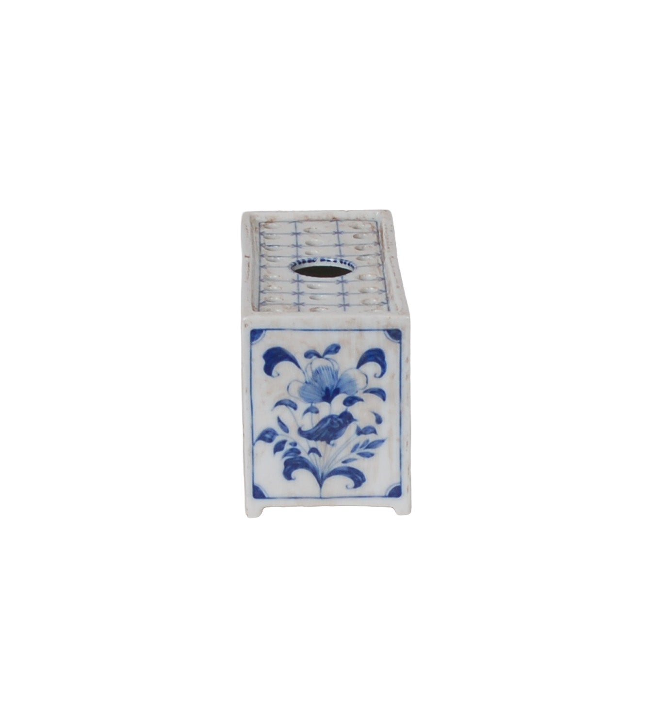 4″ Blue and White Flower Brick Planter