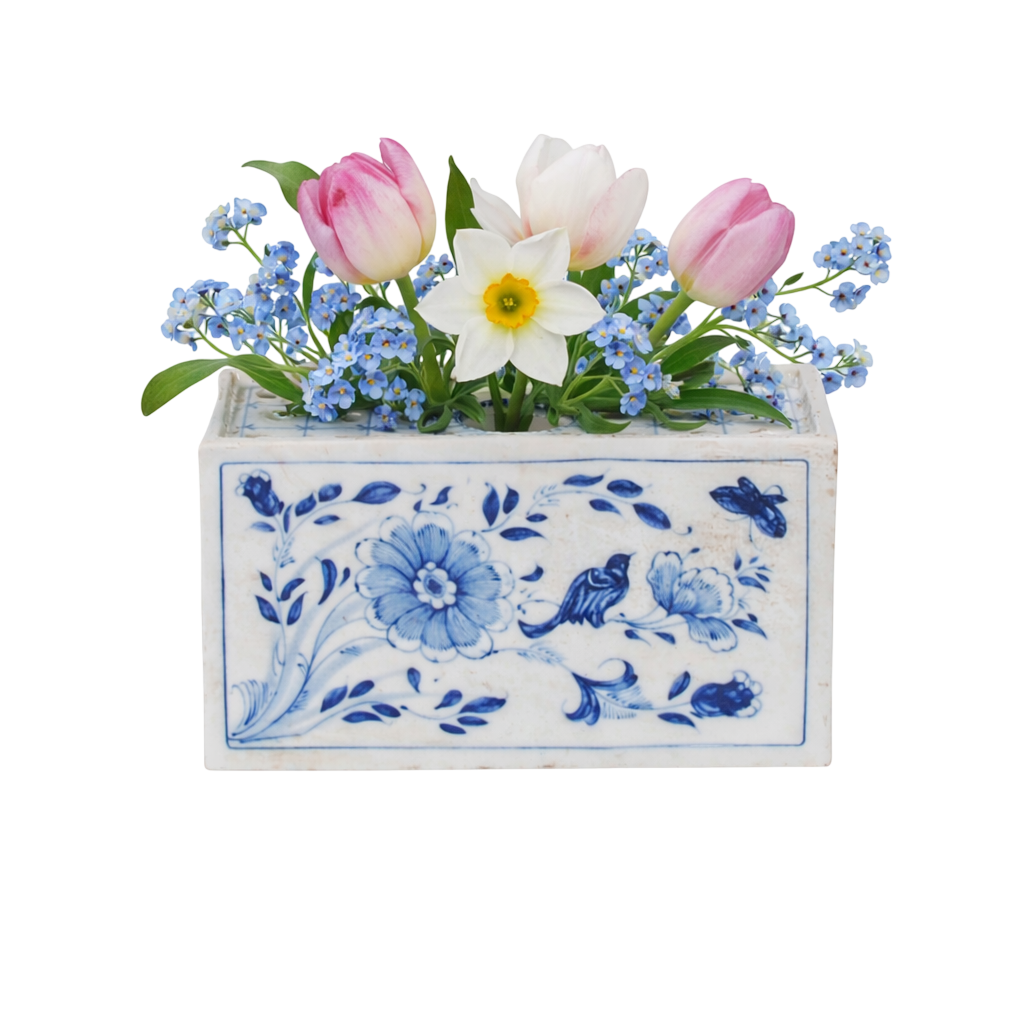 4″ Blue and White Flower Brick Planter