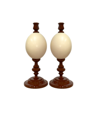 Noto Lacquered Ostrich Egg Candle Holder Set, Marrone