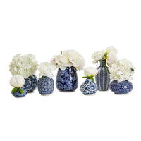 Blue and White Hand-Painted Stoneware Vases (Set of 7)