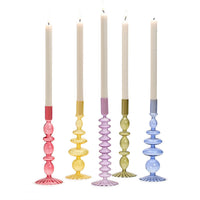Hand-Blown Glass Taper Candlestick Candleholders (Set of 5)