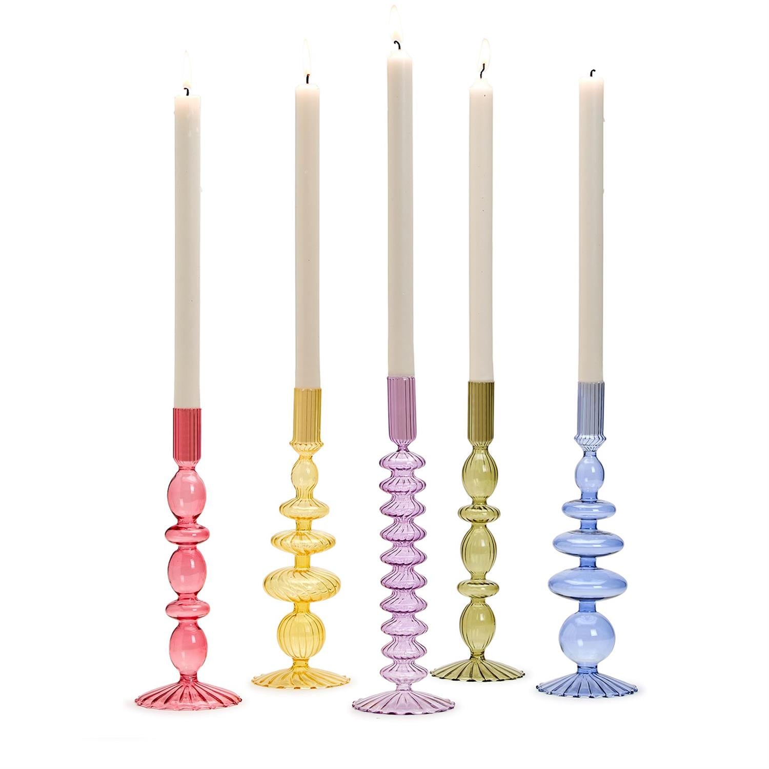 Hand-Blown Glass Taper Candlestick Candleholders (Set of 5)