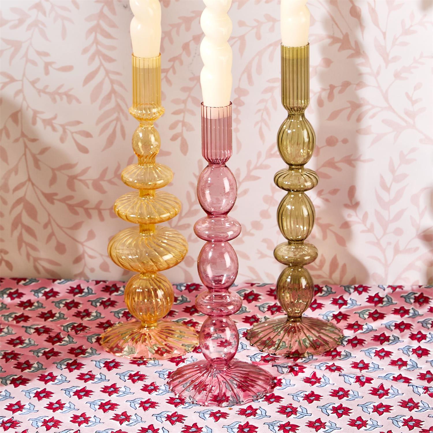 Hand-Blown Glass Taper Candlestick Candleholders (Set of 5)