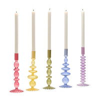 Hand-Blown Glass Taper Candlestick Candleholders (Set of 5)