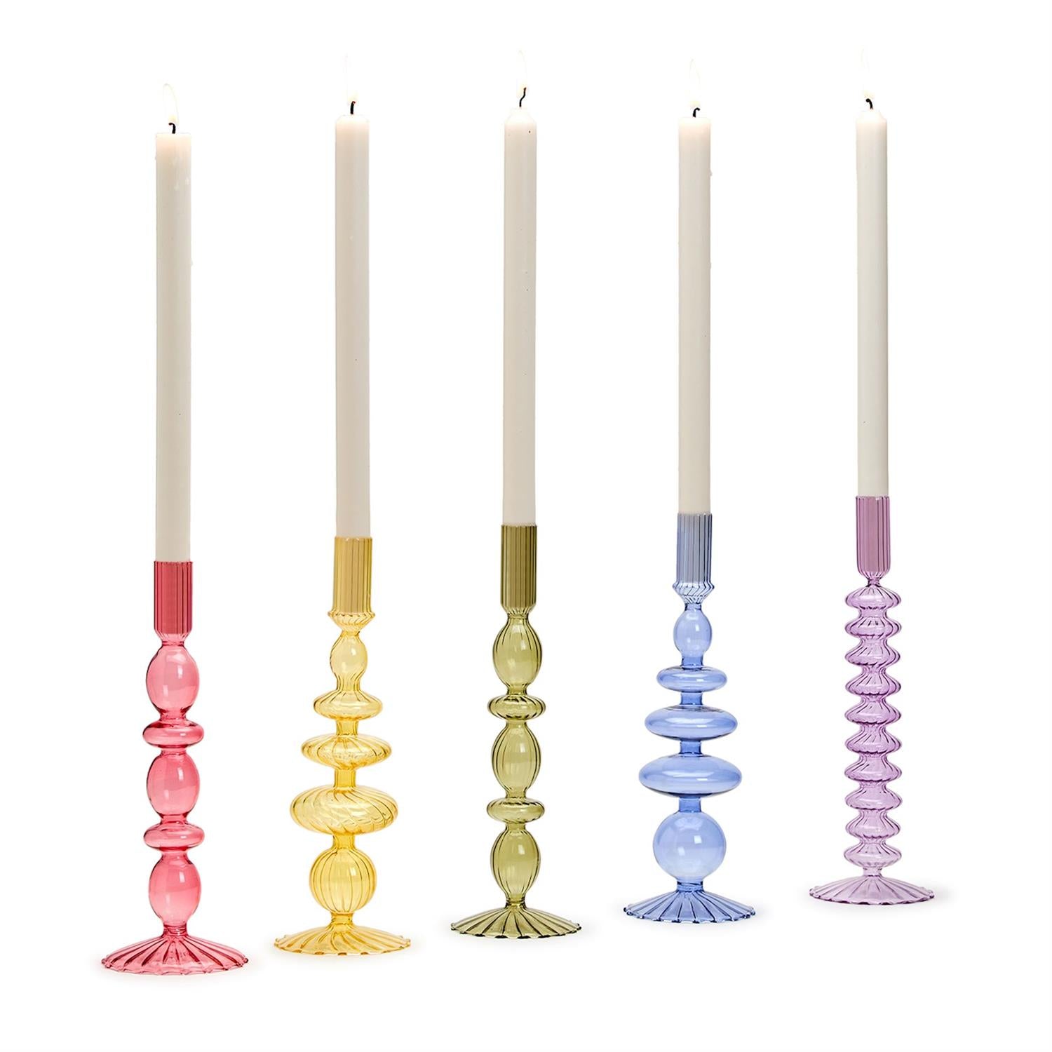 Hand-Blown Glass Taper Candlestick Candleholders (Set of 5)