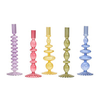 Hand-Blown Glass Taper Candlestick Candleholders (Set of 5)