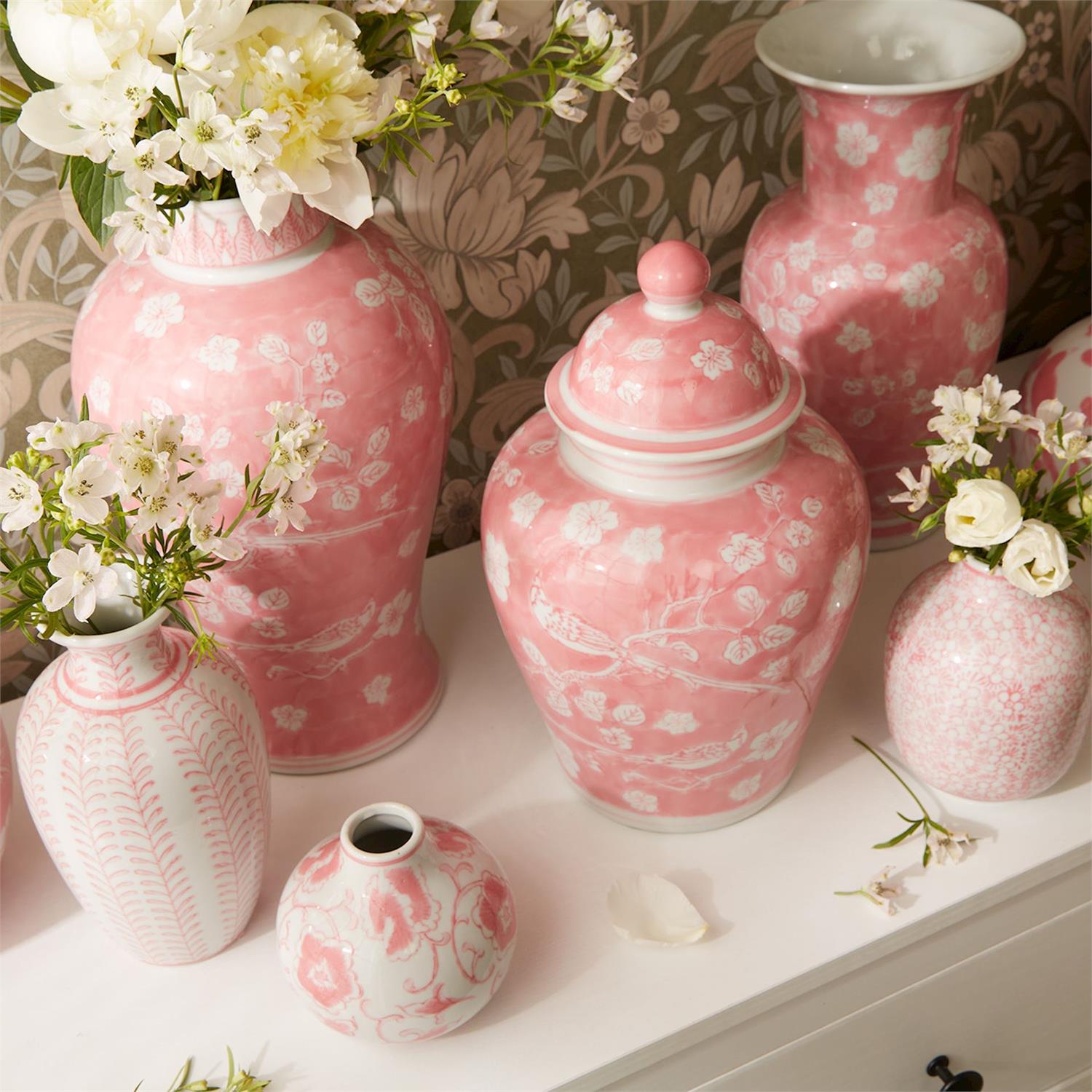 Pink Chinoiserie Vases (Set of 5)