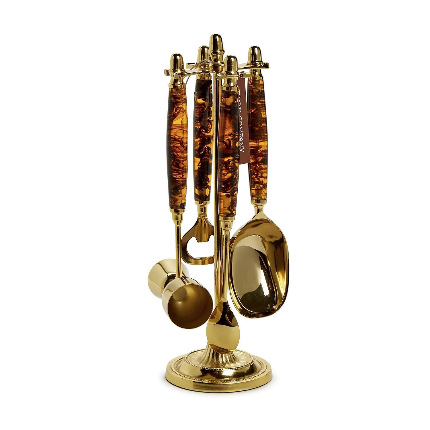 4 Piece Tortoise Bar Set with Stand