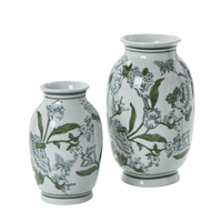 Primrose and Lotus Green and White Chinoiserie Vases