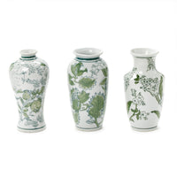 Primrose and Lotus Green and White Chinoiserie Vases